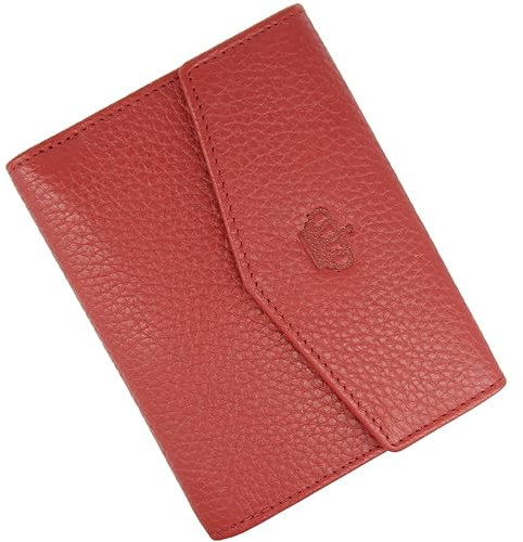 Baur Damen Geldbörse Echt Leder Geldtasche | Geldbeutel mit RFID Schutz | kleines Portemonnaie viele Kartenfächer | Wallet mit Druckknopfverschluss | Portmonee | Damen-Geldbörsen (Rot)