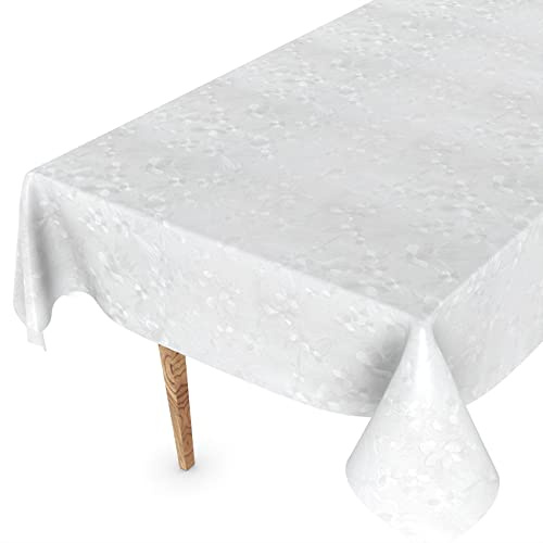 Vaxduk bordsduk tvättbar trädgårdsbordsduk vaxduk kantig rund oval 100 x 140 cm skärkant vita blommor relieftryck