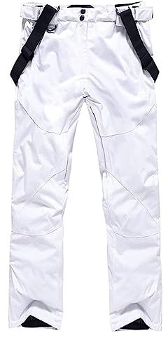 ALSOGO Herren Ski Bib Hose wasserdichte Winddichte Schneehose Outdoor Hose Snowboard Lätzchen mit Abnehmbarem Riemen White L