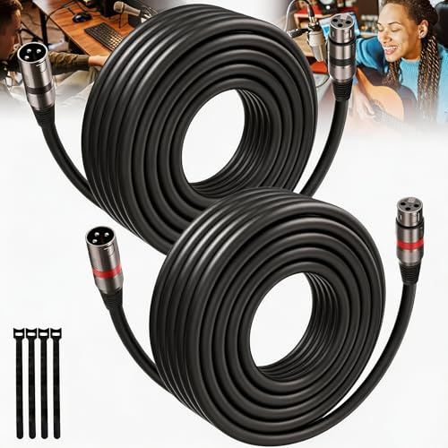 XLR Cables Premium-Mikrofonkabel mit 3-poligem XLR-Stecker auf Buchse, kompatibel mit Mikrofonen, Mischpulten, Lautsprechersystemen, Vorverstärkern und mehr, 16 m, 2 Stück