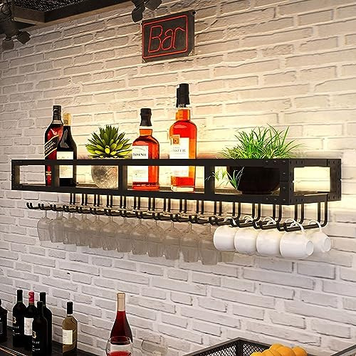 SAGIDAR Hängende Bar Weinglasregal, Metall Weinglashalter Regal, Gläser-Aufbewahrung Gold/Schwarz, Einfacher Zugang, 60cm-150cm, Nicht Leicht Zu Beschädigen, Für Hausbar, Küche, Bar