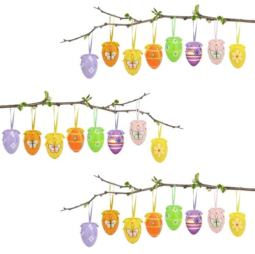 24 Stück Ostereier zum aufhängen,osterdeko für draußen,Ostereier Deko,6cm Plastik Ostereier zum Hängen,Ostereier in vielen bunten Farben,Dekorieren Kunststoffeier für draußen und innen Osterdeko Deko