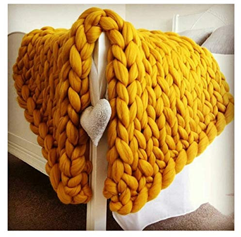 Riesengarn, 250 g, superweiche Garne, DIY, sperrige Arme, Roving-Strickdecke, grobes Handstricken, Spinnen, Häkeln, Nähgarn (Farbe: Gelb)