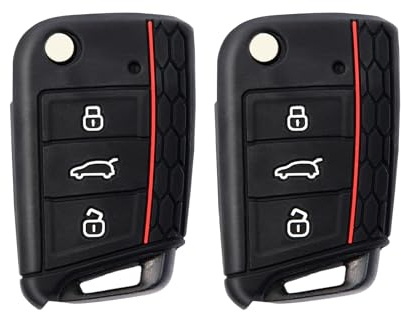 2 Stück Autoschlüssel Hülle Schlüssel Hülle Kompatibel für VW Golf 7 Schlüsselhülle Cover 3 Tasten Auto Schlüssel Silikon Cover (Rot und Schwarz)