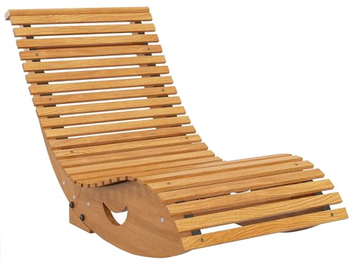Outsunny Garden Rocking Chair with Slatted Seat and High Back, Outdoor Wooden Lounger with S Shape, Patio Rocker Chair, for Balcony, Outdoor, Garden, Light Brown