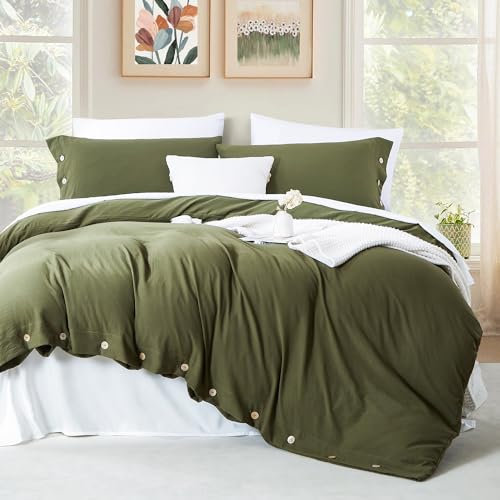 Lanqinglv Ropa de cama de 135 x 200 cm, 2 piezas, color verde oliva, ropa de cama verde, 1 funda nórdica de 135 x 200 cm + 1 funda de almohada de 80 x 80 cm, con certificado Öko-Tex de microfibra con