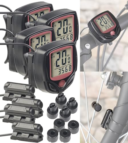 PEARL Sports Tacho: 4er-Set 15in1-Fahrrad-Computer mit LCD-Display & Radsensor, IP44 (Fahrradtachometer, Fahrradkilometerzähler, Zähler)