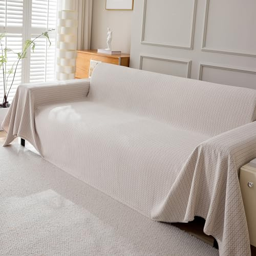 VanderHOME Copridivano 2 3 4 Posti, Copridivano Universale Quattro Stagioni, Copritutto per Divano Arredamento per La Casa, Versatile Grande Coperta per Divani 230 * 260cm-Beige