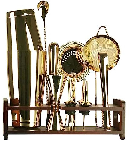 Kit de Coctelería Juego De Coctelera De 12 Piezas Juego De Barman Con Juego De Barra De Soporte Juego De Coctelera Mezcladora De Bebidas Kit Cocktail Cocktail Set(Gold)