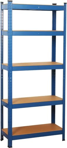 Holywarm Heavy-Duty Garage Shelving Units, 5-Tier Steel Storage Shelves - Boltless Assembly, 875kg Capacity for Warehouse Living Room Kitchen Bedroom (Blue, 70x30x150cm)