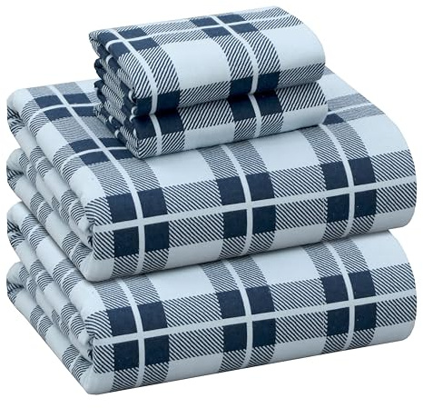RUVANTI Flannel Sheets Queen Size - 100% Cotton Double Brushed Bed Sheets, Deep Pockets 16 Inches Queen Sheet Set, All Seasons Breathable & Extra Soft - Warm & Cozy, 4 Piece, Illusion Check