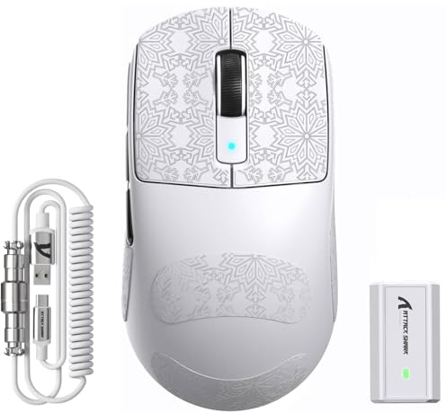 EWEADN Attack Shark R6 Lightspeed Kabellose Gaming-Maus, 39G Ultraleichtes, HyperSpeed mit 8K Hz, PAW3950 Sensor, Nordic 52840, 42K DPI für E-Sport-Spiele, Tri-Mode Programmierbare Mäuse - WeißPro