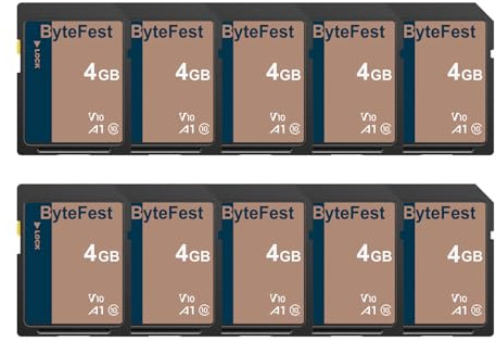 ByteFest SD Karte 4GB 10 Pack, Speicherkarte, Class 10, U1, V10, A1, Full HD Video, Memory Card für Kamera, DSLR (4GB, 10 Pack)