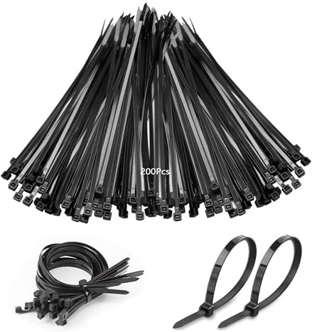 Kzouenzu Collier De Serrage Plastique[200 Pièces], Collier de Serrage en Nylon, Pour Gérer Les Différents Câbles, Résistante À La Température [Noir]
