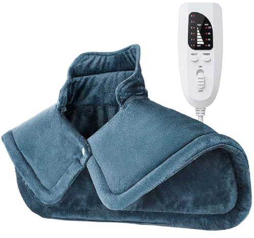 Lifweb Thermaease Pro, Therma Ease Pro, Heizkissen für Nacken & Schulter, Elektrisches Wärmecape Mit 6 Wärmestufen, 4 Timing Funktion, Tragbar Maschinenwaschbar Heizkissen Nacken Schulter (Blau)