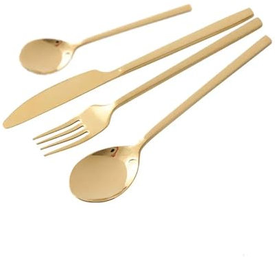 24 Uds nuevo juego de cubiertos dorados de acero inoxidable for carne, tenedor for fiesta, cubiertos dorados, tenedores, cucharas, vajilla(Gold)