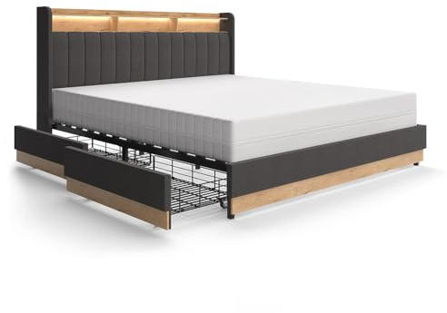 VitaliSpa Polsterbett Nura, Anthrazit, 180x200 cm | mit 4 Schubladen, mit USB-Ladeanschluss, LED-Beleuchtung und Fernbedienung