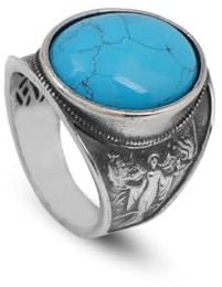 Jewellery Pit - Türkisring Siegelring – 925 Sterling Silber Herrenring mit Edelstein – Slawische Göttin Zhiva – Gravierter, Polierter Vintage Verlobungsring – Handgemacht mit Adeau Silberputztuch (73)