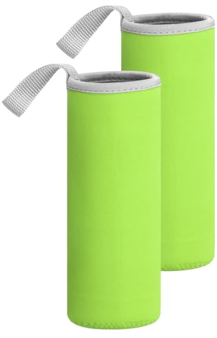 QUARKZMAN Custodia In Neoprene Per Borraccia 18,5 Oz Verde 2Pz | Portaborraccia Isolato Per Bottiglie Di Vetro, Con Manico, Custodia Collassabile Per Borracce