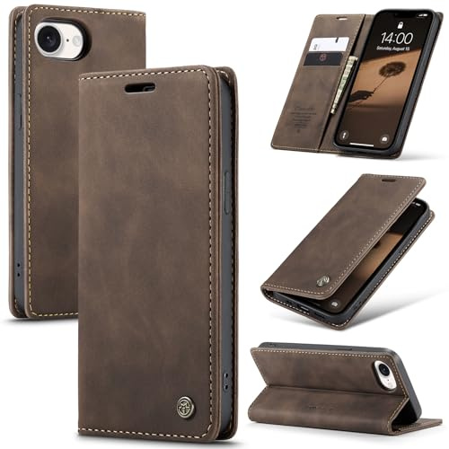Cracedily for iPhone 16e / iPhone SE 4 / iPhone SE 2025 Case, Wallet Case Flip Leather with Card Holder Magnetic Closure Shockproof Kickstand Protective Phone Cases Cover for iPhone 16e, Coffee