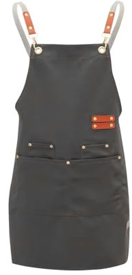 PTJJXA Grembiule da Pittore Uomo Donna, Grembiule da Lavoro Unisex, Grembiule Barbecue, Grembiule Giardinaggio con 4 Tasche e Schiena Incrociata, Grembiule Cucina Ristorante Impermeabile (Grigio-S)
