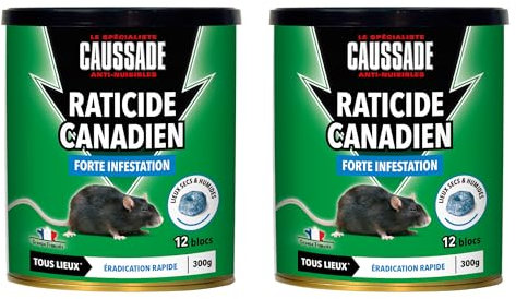 CAUSSADE Raticide Canadien - Anti Rats - Efficacité Radicale – Tous Lieux – 12 Appâts Blocs Pâtes Flocoumafen - Prêt à l'emploi - Une Ingestion Suffit - Fabriqué en France – 300g CARPT300 (2)