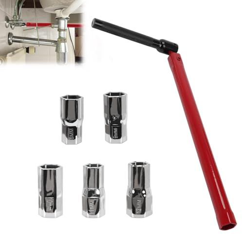 mumisuto Standhahnmutterschlüssel Set 8-13 mm,Standhahnschlüssel Armaturenschlüssel, Wasserhahn Werkzeug für Wasser-Heizung/Hahn/Spüle/Rohrventil und Andere Verbindungen Zu Entfernen (Rot