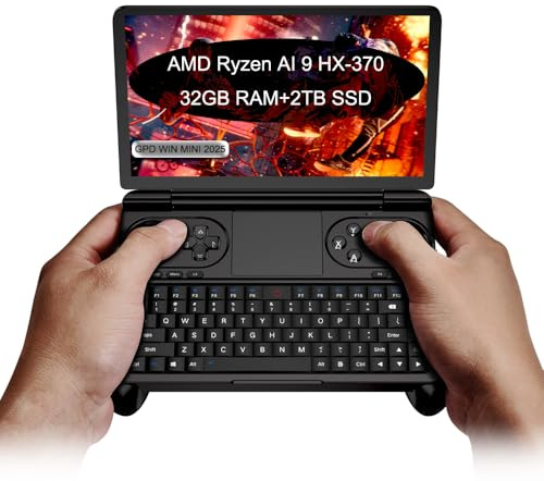 WEELIAO GPD Win Mini 2025 AMD Ryzen AI 9 HX 370, 7 pollici, mini console portatile Win 11 PC per videogiochi gameplayer 1920 x 1080 touchscreen laptop tablet PC (nero, 32 GB di RAM + SSD da 2 TB)
