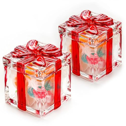 kanpura 2 Pcs Christmas Candy Jar with Lid 2.6 Red Square Crystal Candy Dishes for Xmas Peppermint Party