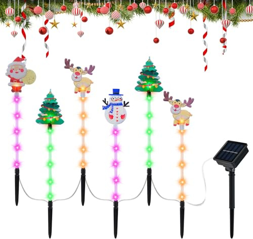 Jodsen LED Gartenstecker Weihnachten, 6 Stück Solar Lichterkette Außen Weihnachtsbeleuchtung Außen Acryl,Gartenleuchte Weihnachten, Solar Weihnachtsweg Lichter für Außen Batterie Betrieben (A)