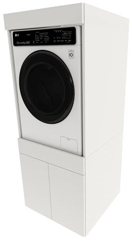 möbelkap Waschmaschinenschrank mit Schublade – Doppeltüriger Überbauschrank in Weiß – 63x162x67 cm – Bad- & Hauswirtschaftsmöbel – für Waschmaschine oder Trockner geeignet