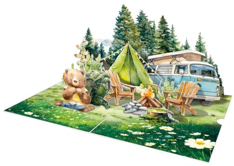 Weploda 3D Geburtstagskarte, Pop-Up Karte Bär, Bärencamping, Pop Up Karte Glückwunschkarten, Gute Segenskarten für gute Freunde und Familie, Geburtstagskarte, Partykarte, Halloween