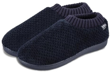 Isotoner® Ladies Popcorn Full Back Bootie Slipper with Pillowstep® Tufted Insole for Added Comfort, cosy and Comfy Winter Footwear, Navy, 7 UK