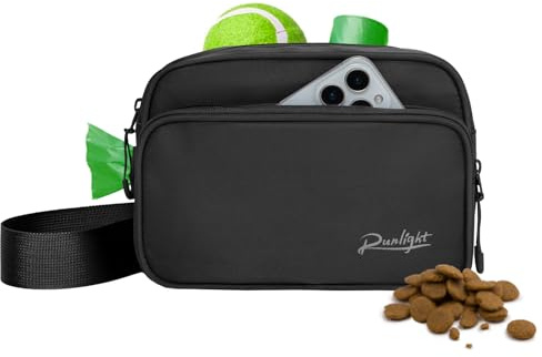 Runlight Leckerli-Tasche für Hundetraining, Hüftgurt, Umhängetasche mit Kotbeutel, Leckerli-Tasche für Welpen, Trainingstasche (Black)