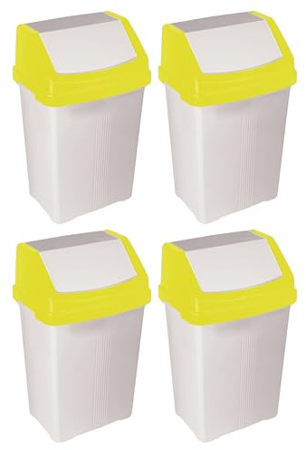 𝐂𝐇𝐏𝐋 50-Litre White Waste Bin with Yellow Swing-Top Lid – Large Capacity, Durable & Versatile for Home, Office & Outdoor Waste Segregation (Set of 4)