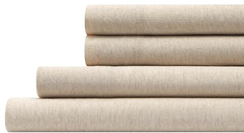 Aeropostale Super Soft Jersey Knit Sheet Set, 4 Piece Bed Sheets, Cotton Rich Jersey Sheets, Fits Mattresses up to 18” Deep, Queen Size, Heathered Oatmeal