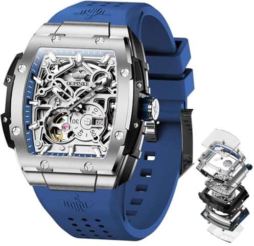 OUPINKE Watch Men Self Winding Luxury Skeleton Mechanical Business Dress Male Watch Wrist Watches Calendar White Watches