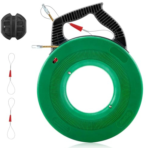 Sonda Passacavi Professionale 30 M,Sonda Elettricista Acciaio Con 1 Tiracavo,2 Morsetti Per Cavi,360° Testa Rotante Del Rullo,Tiracavo Elettrico 5 Mm Per Lavori Elettrici E Di Cablaggio,Verde Scuro