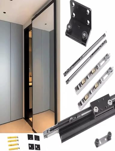 Sliding Door Kit Hidden Barn Door Hardware Kit, Invisible Trackless Sliding Door Set for Bathroom/Cabinets, Concealed Track Pocket Door(120cm/46.8in)