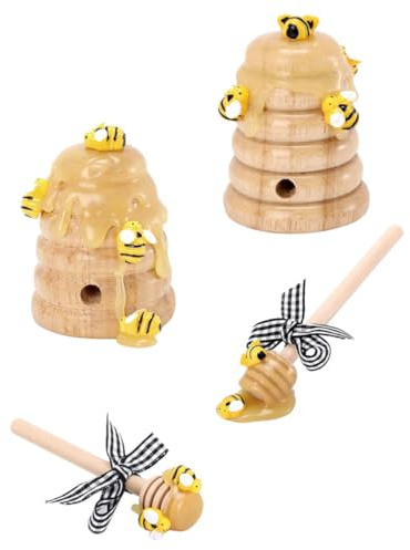 BESPORTBLE Bienenstock Holz Ornament Satz mit Bienenstäbchen Wabenförmige Etagere Schöpfkelle Bienenfest Dekoration für Herbst und Frühling