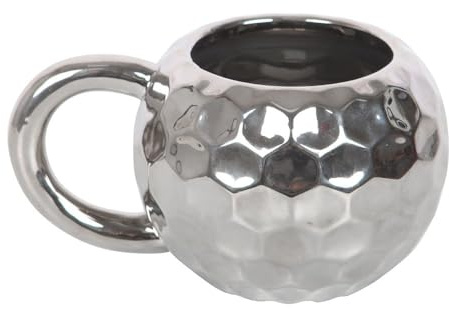 Metallic Disco Ball Ceramic Mug, Silver, Honeycomb Pattern, 400ml Capacity, Retro Style Coffee Tea Cup