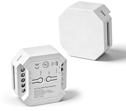 VIPMOON Variateur de Lumière LED Interrupteur 2,4 GHz TR01RF | pour Lampe LED Dimmable, Lampe à Incandescence, Halogène avec Télécommande