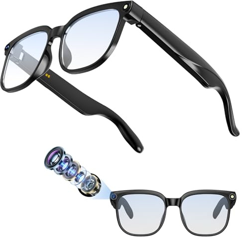 Hwagol AI Smart Glasses 800W-Kamera mit Bildstabilisierung, HD-Auflösung Brille mit Kamera, unterstützt Videoaufzeichnung/Musikwiedergabe/Audioaufzeichnung/Bluetooth-Anrufe/GPT Objektidentifizierung