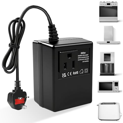 SKJJM 300W Voltage Converter, Step Down Transformer 220V/240V to 110V120V, UK Plug Intelligent Efficient Adapter Travel Power Adapter with Temperature Protection for WIFI, Power Bank, POS Machine