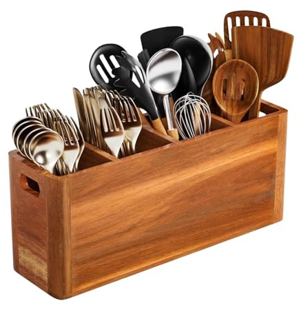 Porta Utensilios de Cocina,Organizador Rústico De Madera Antideslizante - Porta Utensilios para Encimera de Cocina - Para Cubiertos Cuchara Espátula Para Cocinar Estilo Rústico