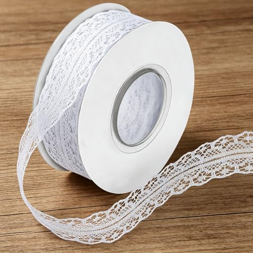 Spitzenband Weiß Vintage 3cm Spitzenborte Weiß 23 Meters Weiss Blumen Spitzenbordüre Geschenkband Dekoband für Nähen DIY Basteln Geschenkverpackungen Blumenstrauß Kuchen Hochzeit Dekoration
