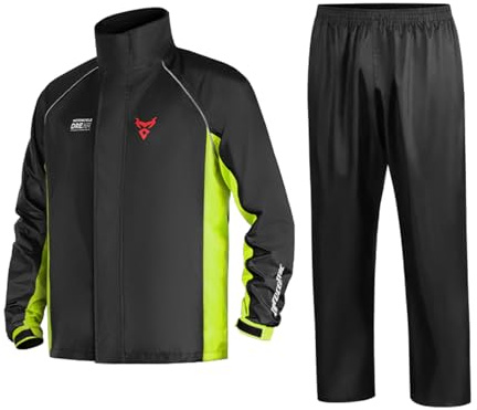 MOTOCENTRIC Traje de Lluvia para Moto 2 Piezas, Chubasquero Impermeable y Transpirable con Tiras Reflectantes, Conjunto de Chaqueta y Pantalón Cortavientos para Motorista Hombre Mujer