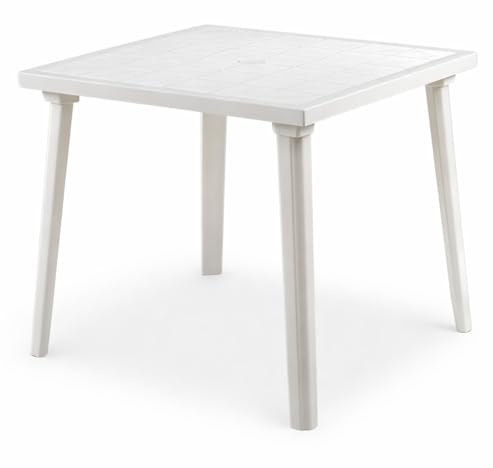 PALUPLUS Tavolo Quadrato da Giardino in Plastica colore Bianco, Misura 80x80x72 cm, Tavolino con 4 Gambe in Polipropilene, Arredo per Esterno, Terrazzo, Balcone, Patio, Made Italy -WEEK595F -5,5
