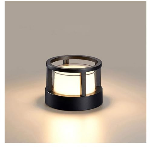 Round Outdoor Post Light Black IP65 Waterproof and Dustproof Pole Lantern Modern Minimalist LED Column Light ，for Kitchen(Small)