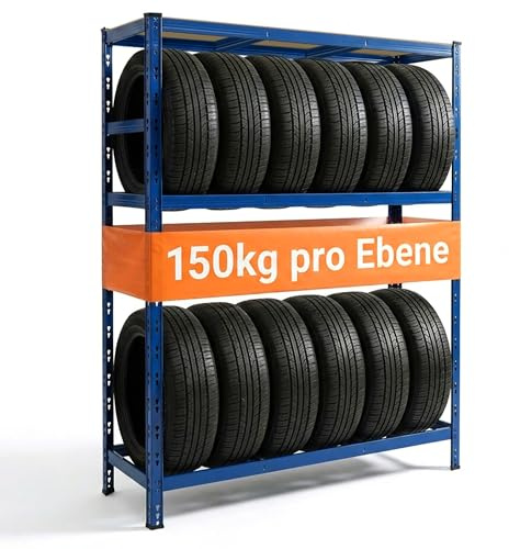 Relaxdays Reifenregal für 12 Reifen, HxBxT 180 x 120 x 40 cm, 450 kg, Stahl, Stecksystem, Reifenlager Werkstatt, blau